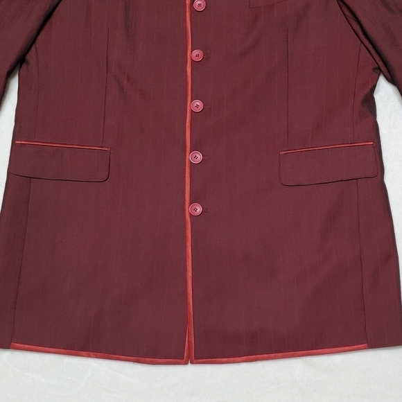 PALLINI Deep Red Satin Striped Three-Piece Suit Jacket Vest Pants Regular Fit - Picture 4 of 16
